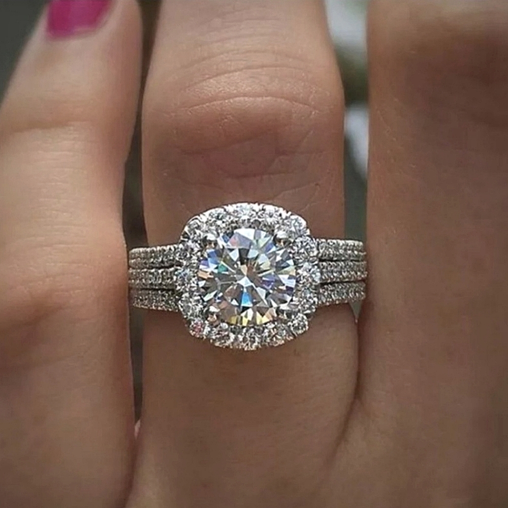 925 Silver Round Cut Halo Diamond Ring